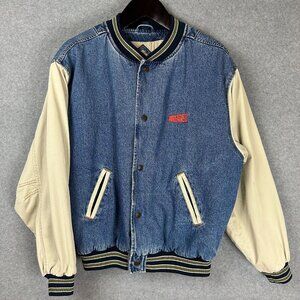 Vintage Wheaties Gear For Sports Mens M Denim Varsity Stripes Bomber Jacket